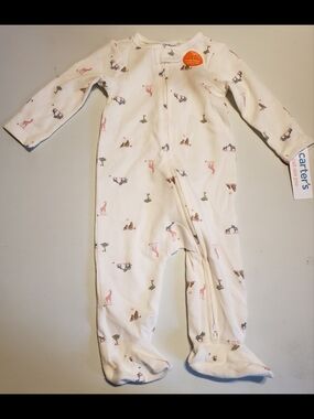 Carter's Cream Footed One-Piece with Pink and Green Safari Prints